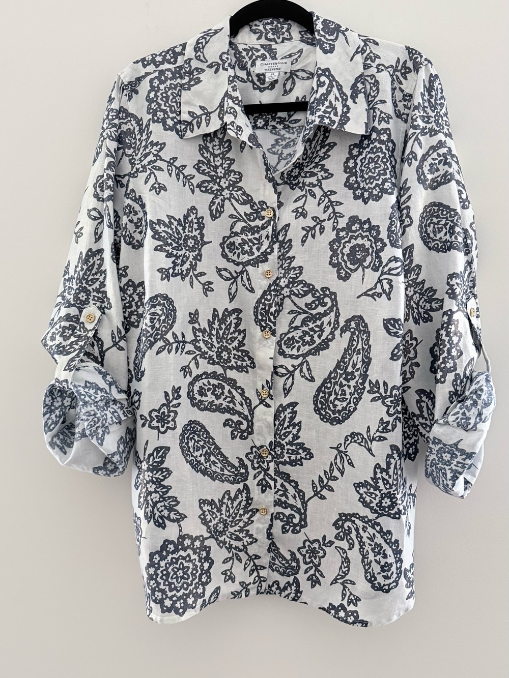 Charter Club Woman Weekend Paisley Button-Down Shirt - 100% linen
